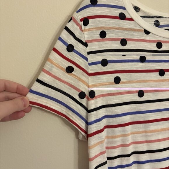 Ann Taylor Loft Outlet Women SZ S White Multicolor Striped Polka Dot S/S Tee Top - Picture 4 of 8